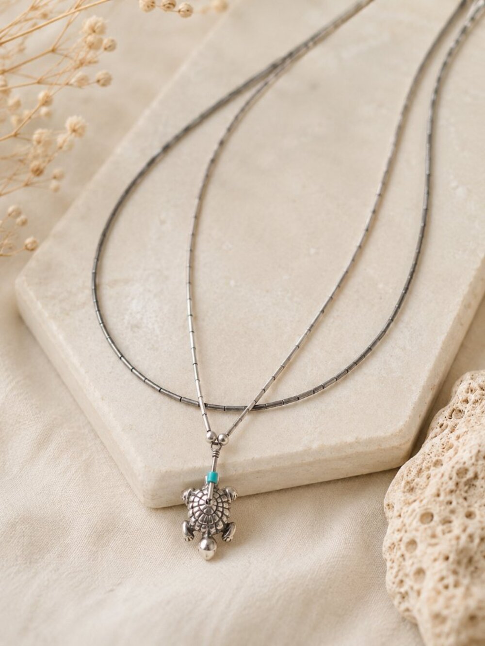 Vintage Liquid Sterling Silver Turtle Necklace Set Southwestern Layered Boho